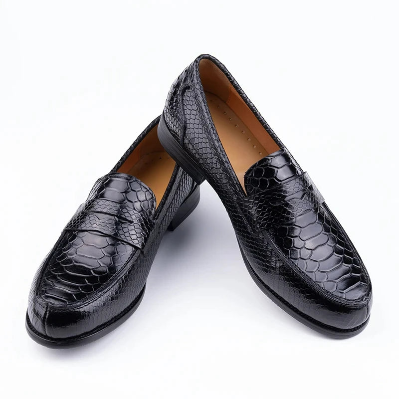 New Collection 2024-2025 Snake Printing Leather Men Shoes Loafers Design Slip on Daily Casual Shoe Genuine Cowhide Handmade Sewing Comfortable Dress Shoe