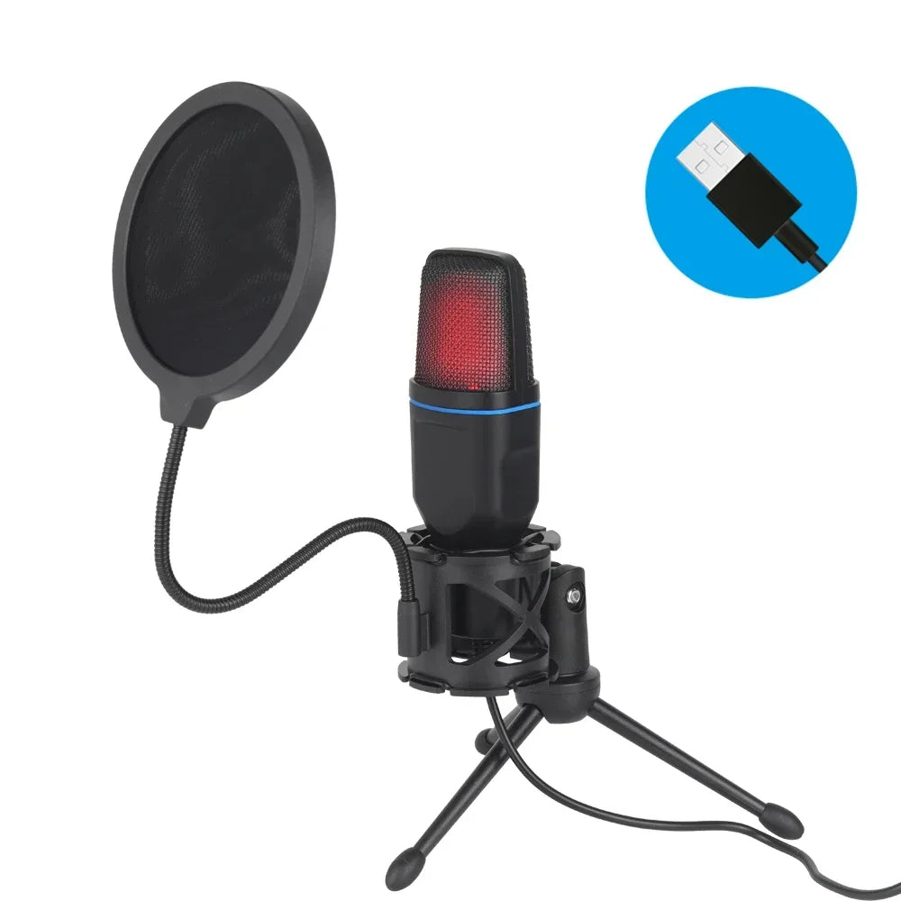 RGB Professional Microphone USB Microfone Condensador Wire Gaming Mic for Podcast Recording Studio Streaming Laptop Desktop PC