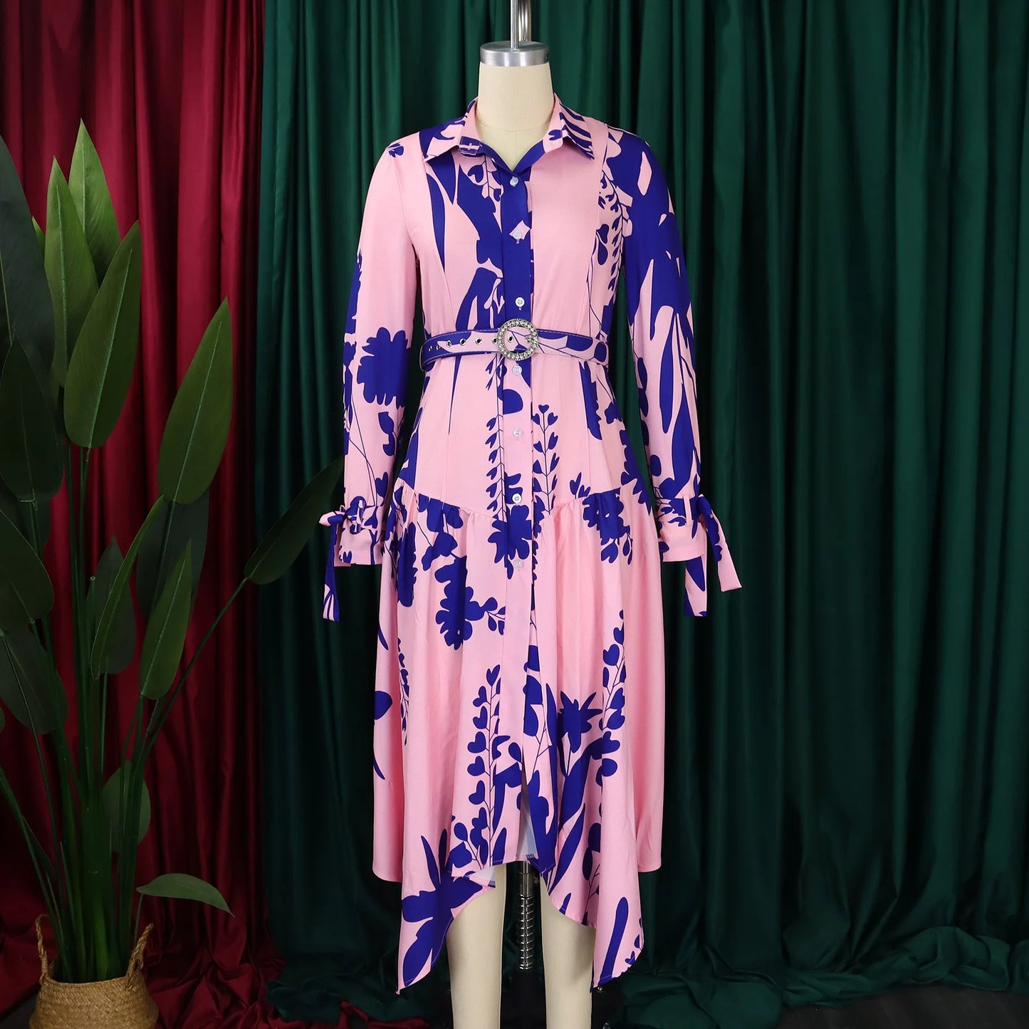 Brand new collection 2024-2025 Europe Plus-size Women's Fashion Fashion New Temperament Printed Irregular Lapel Dress Y2k Dress