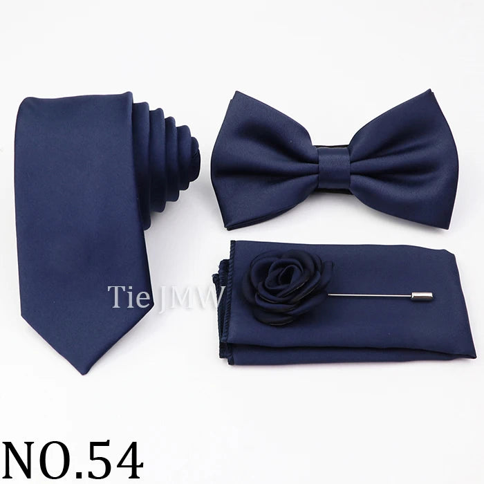 Hot Sale Pink Purple Sage Green Tie Set Polyester Necktie Bowtie Cufflink Brooch For Groom Suit Wedding Cravat Shirt Accessory