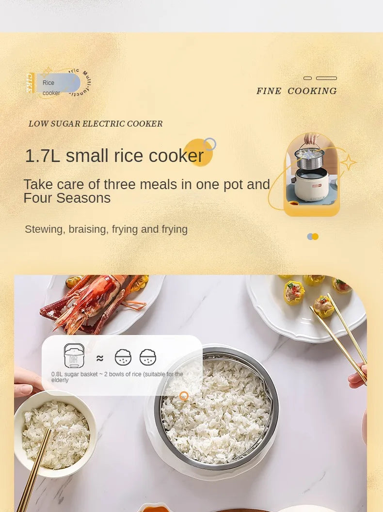 220V Electric Sugar Drained Rice Cooker Home Non-stick Electric Low Sugar Rice Cooker & Sugar draining inner Multi Cooker 1.7L