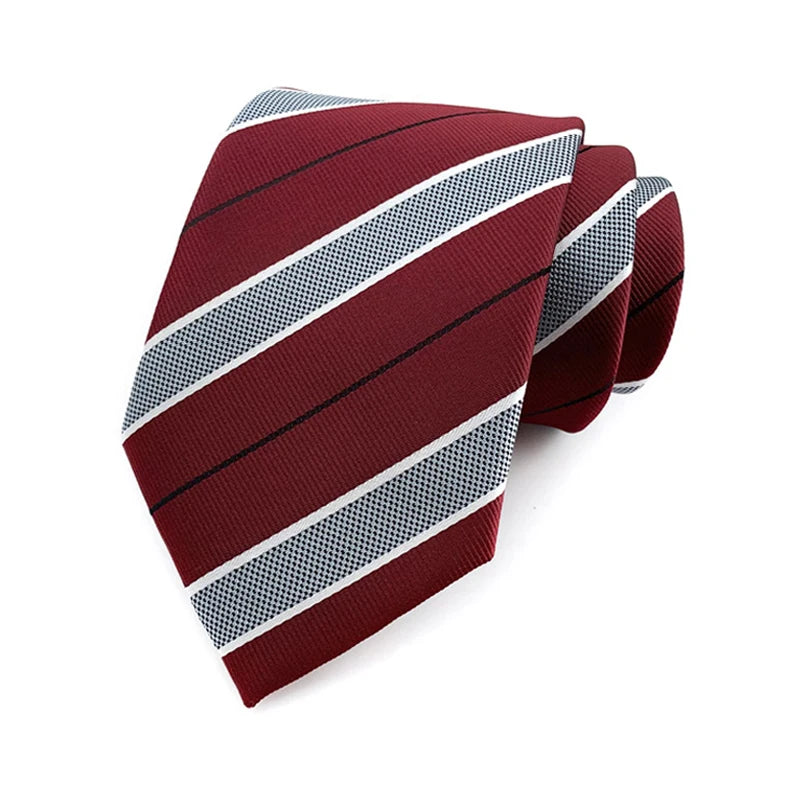 Luxury 8CM Mens Ties Necktie Red Color Stripes Ties For Man Groom Jacquard Woven Neck Tie For Business Wedding Party