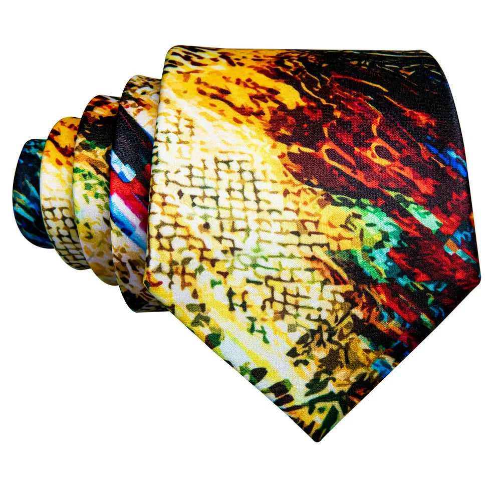 Designer Gold Print Silk Tie For Men 2025-2026 High Quality Pocket Square Cufflinks Sets Party Birthday Gifts Necktie Barry 5281