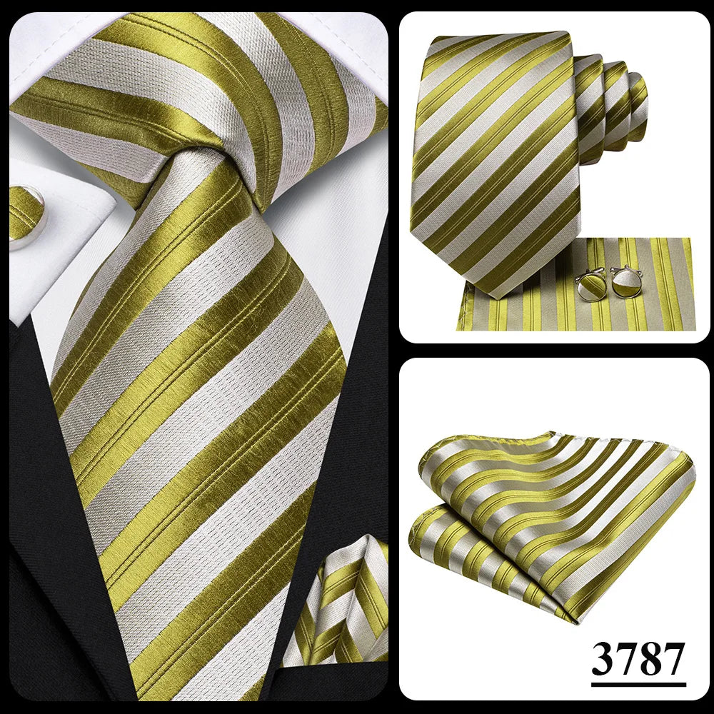 Our Brand  2025 Hi Tie Striped Sage Green Mens Fashion Necktie Handkerchief Cufflinks for Tuxedo Accessory Classic Silk Luxury Tie for Man Gift