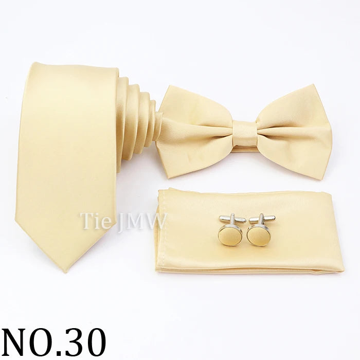 Hot Sale Pink Purple Sage Green Tie Set Polyester Necktie Bowtie Cufflink Brooch For Groom Suit Wedding Cravat Shirt Accessory