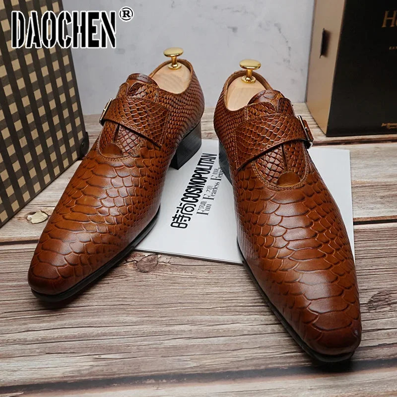 Luxury Men's Loafers Dress Shoes Snake Prints Formal Men Casual Shoes Black Brown Monk Loafers Office Wedding Leather Shoes Men 10%  FOR  ANY  PURCHASE