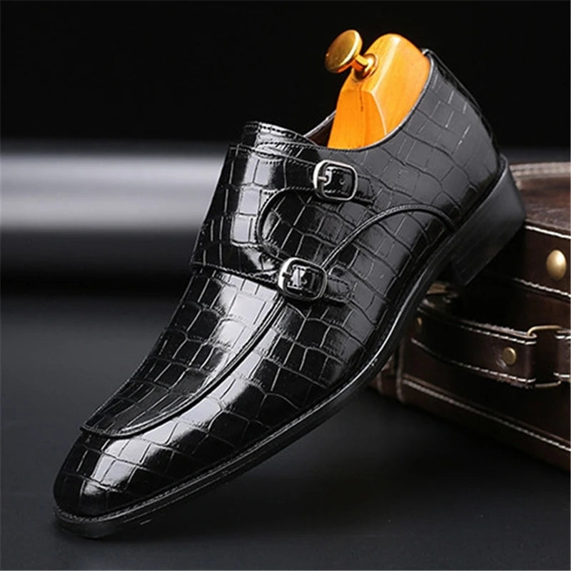 Man's Business Dress Office Shoes Crocodile Grain Leather Shoes Mens Buckle Casual Wedding Party Shoe Men Loafers Flats