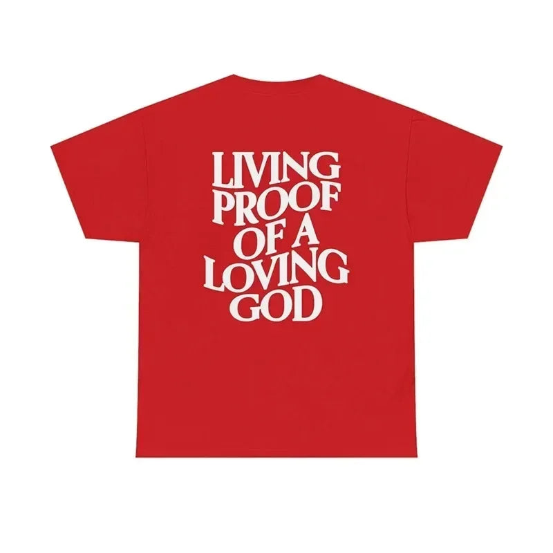Men Women Summer Living Proof of a Loving God Print Y2k T-shirt Christian Cross Jesus Short Sleeved Tees Loose Cotton Top