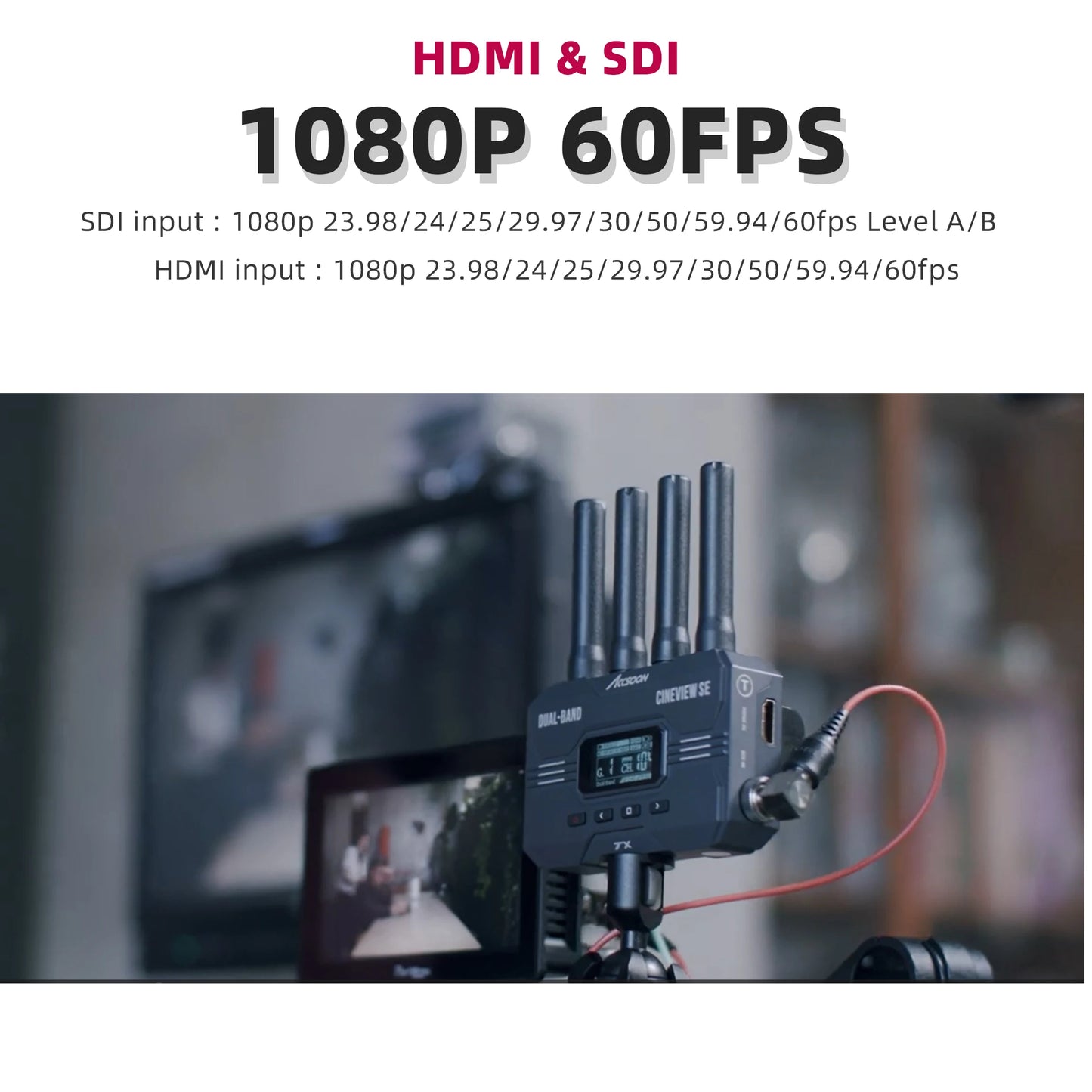 Accsoon CineView SE Wireless Transmitter HDMI+SDI 2.4GHz+5GHz Dual Band 50ms Latency 1080P 1200ft Range Support 4 Device Monitor