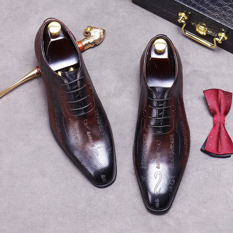 Our New Collections 2024-2025 Handmade Mens Wedding Oxford Shoes Brown Genuine Leather Brogue Men's Dress Shoes Lace Up Business Formal Shoes For Men