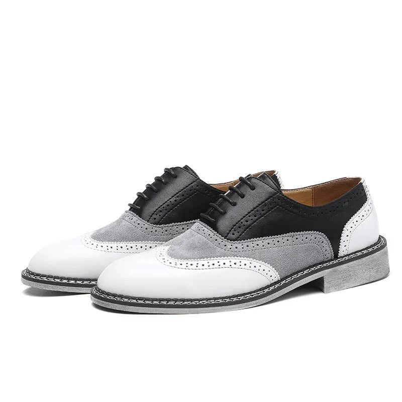 New 2025 Men Retro brogue lace-up black white oxford shoes Male Dress Wedding prom Homecoming Shoe Sapato Social Masculino
