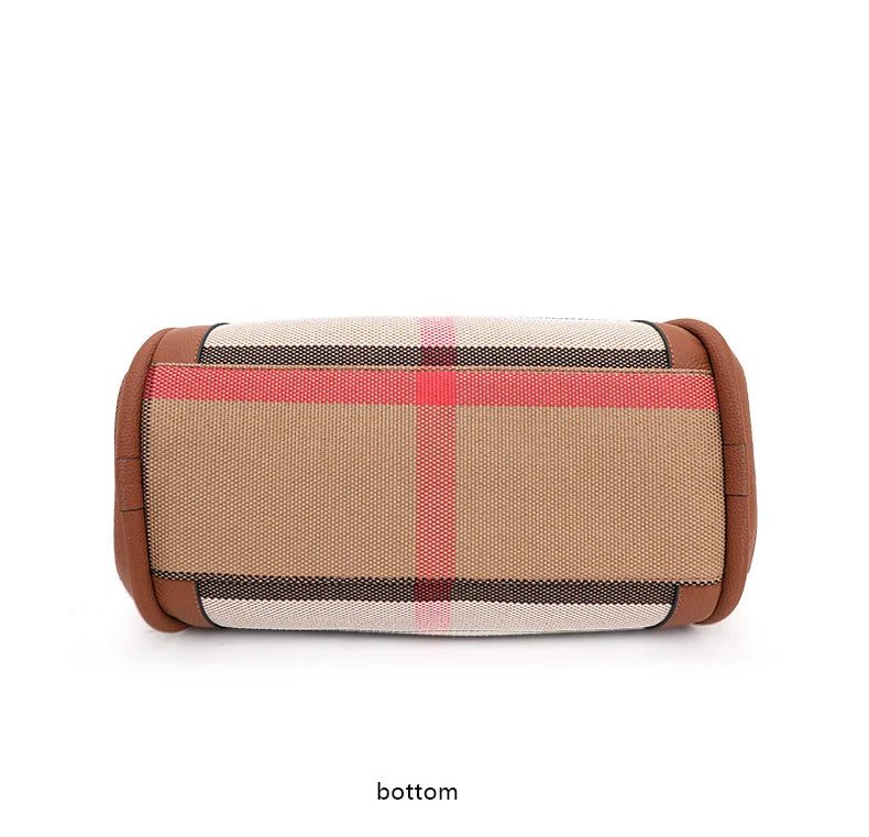 NEW 2024-2025 New Retro Checkered Women's Handbag Fashionable and Advanced Large Capacity Canvas with Cowhide Mother and Child Bag