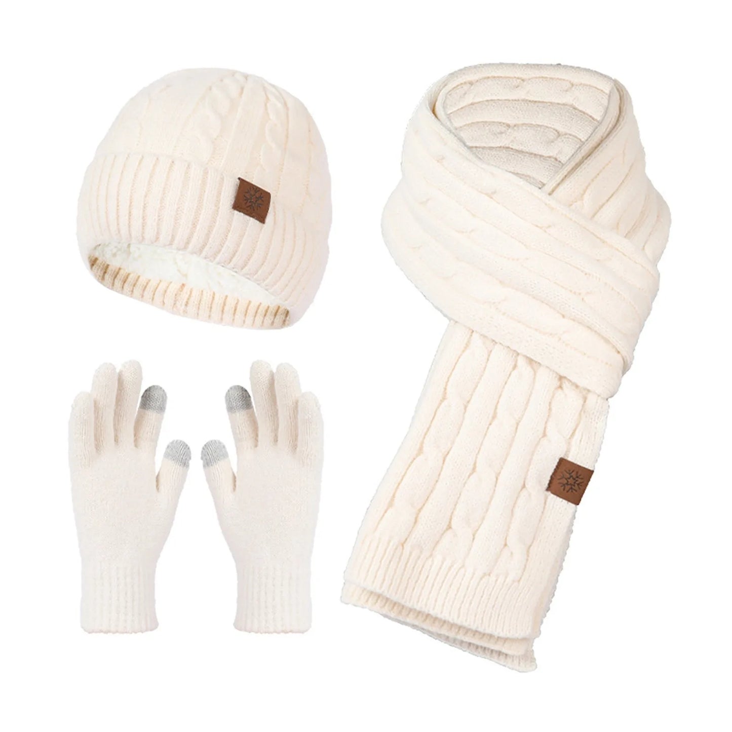 3 Piece Winter Sets Women Knitted Beanies Keep Warm Winter Hat For Women Scarves Cap Scarf Gloves Hats Outdoor Riding Knitwear