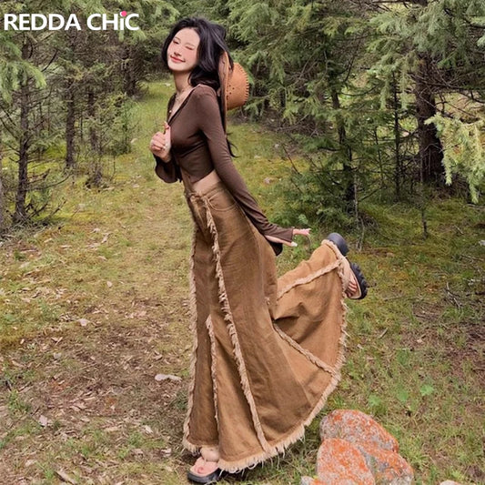 REDDACHiC Y2k Mermaid Denim Skirt Women High Waist Long Jeans Skirt Tall Girl Retro Brown Fishtail Floor Skirt Streetwear
