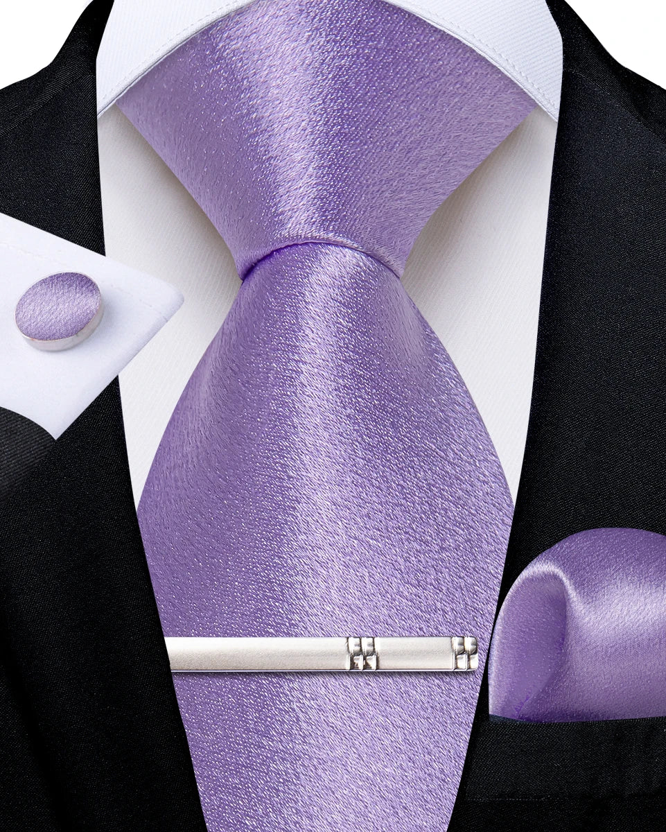 4Pcs Solid Green Brown Black Blue Red Satin 8cm Men Tie Set Handkerchief Cufflinks Wedding Party Accessories Gift for Husband