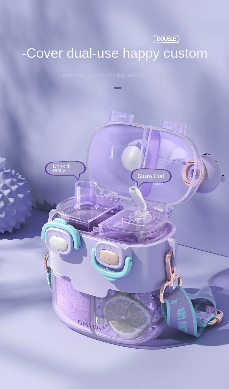 GIAVOS Large Capacity Portable Plastic Cup High Appearance Level Split Storage Cup Children's Water Cup Students with Straw Cup