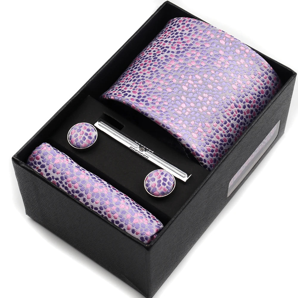Tie Set Box 7.5cm Skinny Tie For Men Wedding Blouses Dress Necktie Cufflinks Box Pocket Square Clip Gift Box Business Gravetas