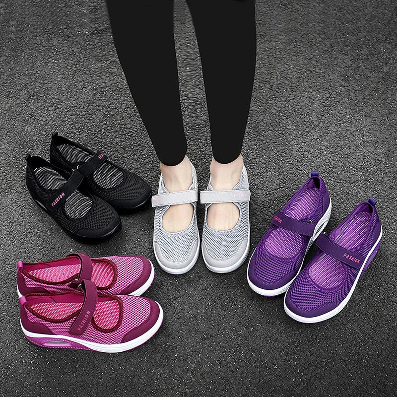 New Women Tennis Shoes New Hook Loop Air Cushion Shoe Non-slip Sole Breathable Female Casual Increase Footwear Outdoor Walk Sneakers