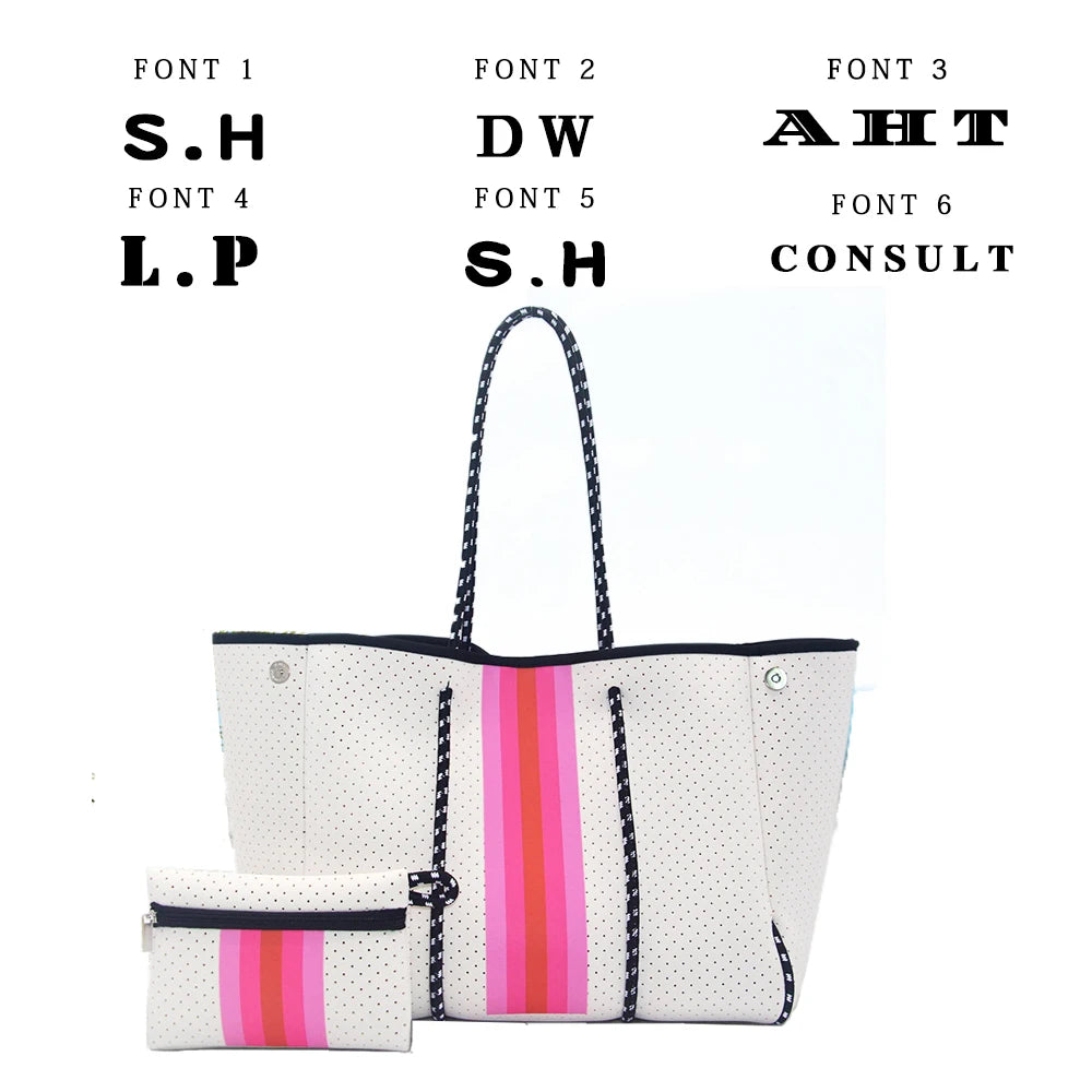 Personalized Custom Women's Handbag Printed Handbag Beach Bag Leisure Travel Tote Bag Diving Material Solid Color With Stripes
