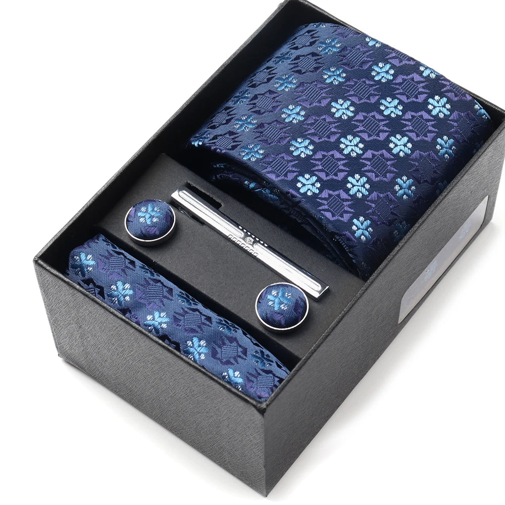 Tie Set Box 7.5cm Skinny Tie For Men Wedding Blouses Dress Necktie Cufflinks Box Pocket Square Clip Gift Box Business Gravetas