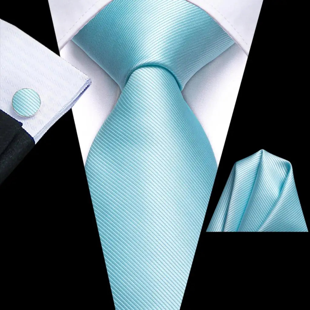 Brand New 2025 Hi-Tie Light Blue Striped Novelty Silk Wedding Tie For Men Handky Cufflinks Nicktie Set Fashion Design Business Party