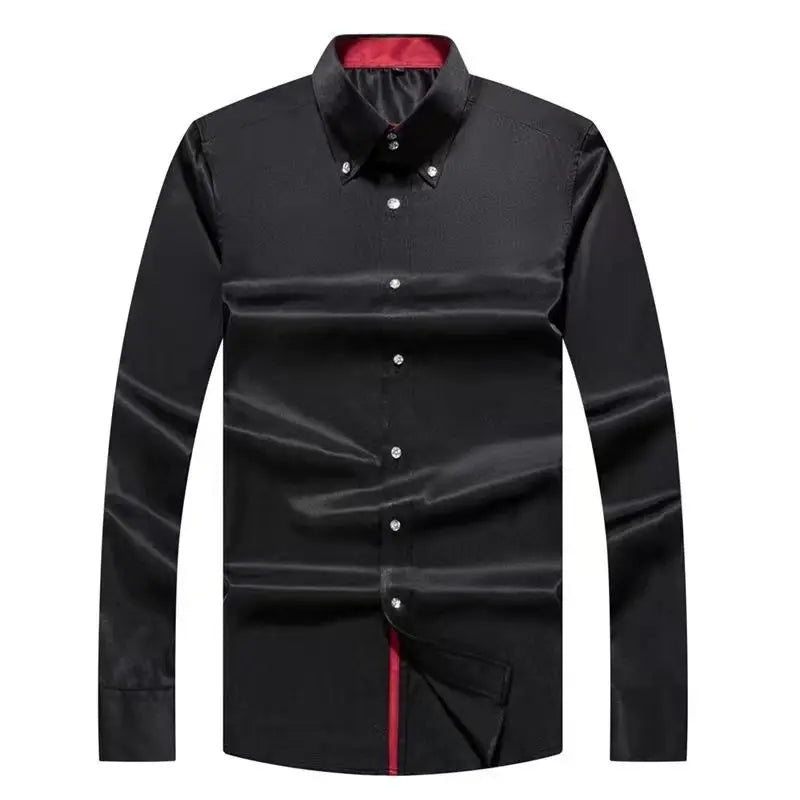 Summer Business Slim Fit White Shirt for Men - British Casual Tooling Style with Three Buttons Men's Long Sleeve Shirts