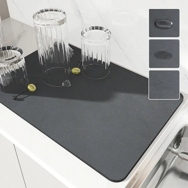 1pc Solid Color Drying Mat Non-Slip Absorbent Mat Tableware Kitchen Counter Drain Mats Placemats For Table