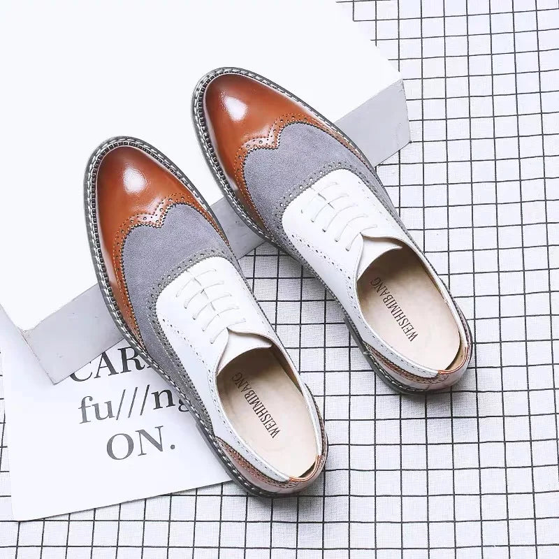 New 2025 Men Retro brogue lace-up black white oxford shoes Male Dress Wedding prom Homecoming Shoe Sapato Social Masculino
