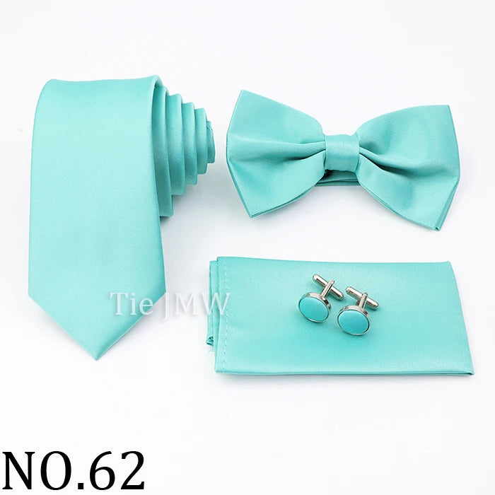 Hot Sale Pink Purple Sage Green Tie Set Polyester Necktie Bowtie Cufflink Brooch For Groom Suit Wedding Cravat Shirt Accessory