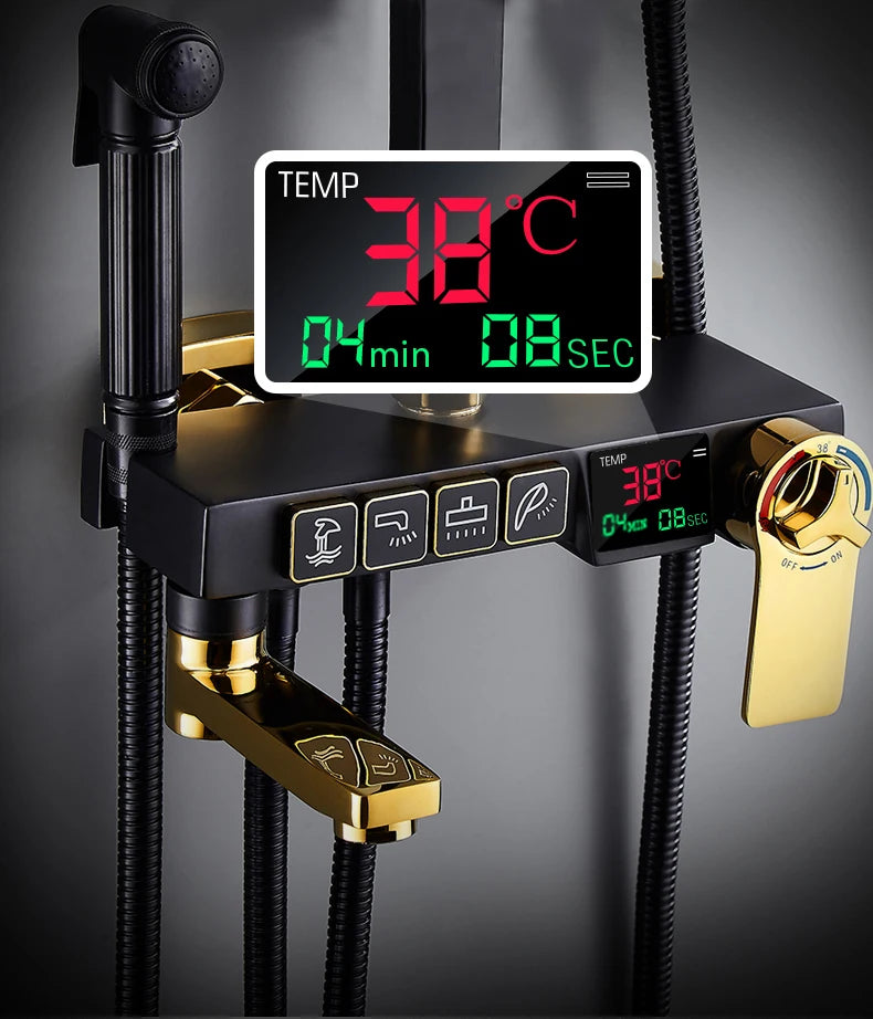 New 2024-2025 Chrome Digital Bathroom Shower System for Bathroom Accessories Brass Bathroom Mixer Faucet Thermostatic Digital Shower Set Plus FREE SHIPPING