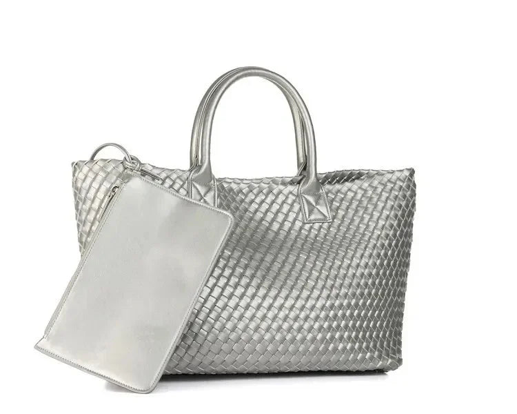 Luxury Woven Tote Women's Handbags Designer Large Shoulder Bags for Women 2025 Fashion PU Shopper Purses Composited Bags Clutch