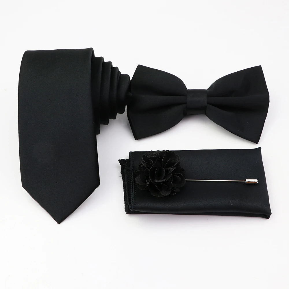 Hot Sale Pink Purple Sage Green Tie Set Polyester Necktie Bowtie Cufflink Brooch For Groom Suit Wedding Cravat Shirt Accessory