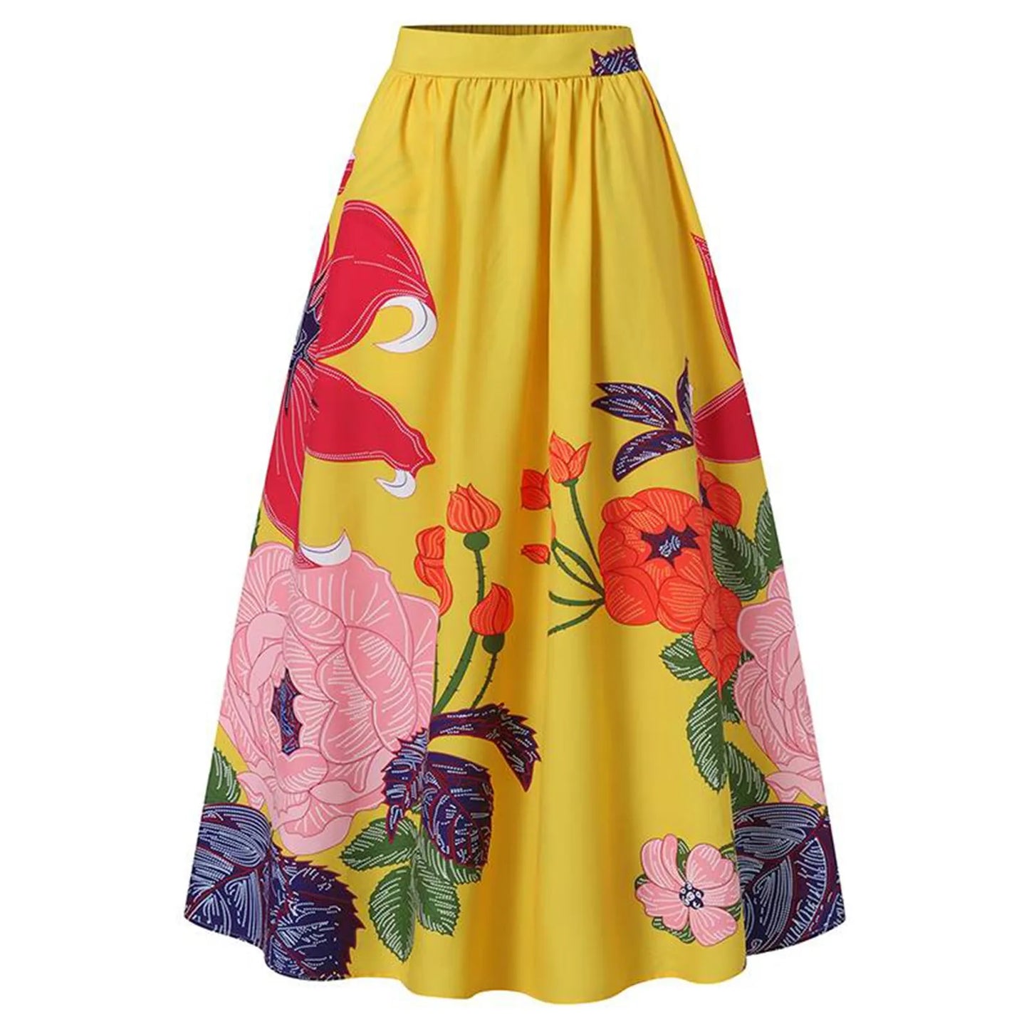 Celmia Stylish Big Flower Printed Women Skirts Elegant High Waist A-line Long Maxi Skirt 2024 Casual Loose Party Holiday Skirt