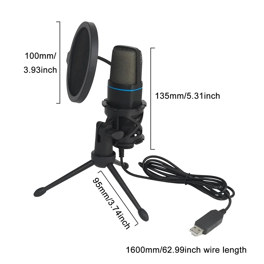 RGB Professional Microphone USB Microfone Condensador Wire Gaming Mic for Podcast Recording Studio Streaming Laptop Desktop PC