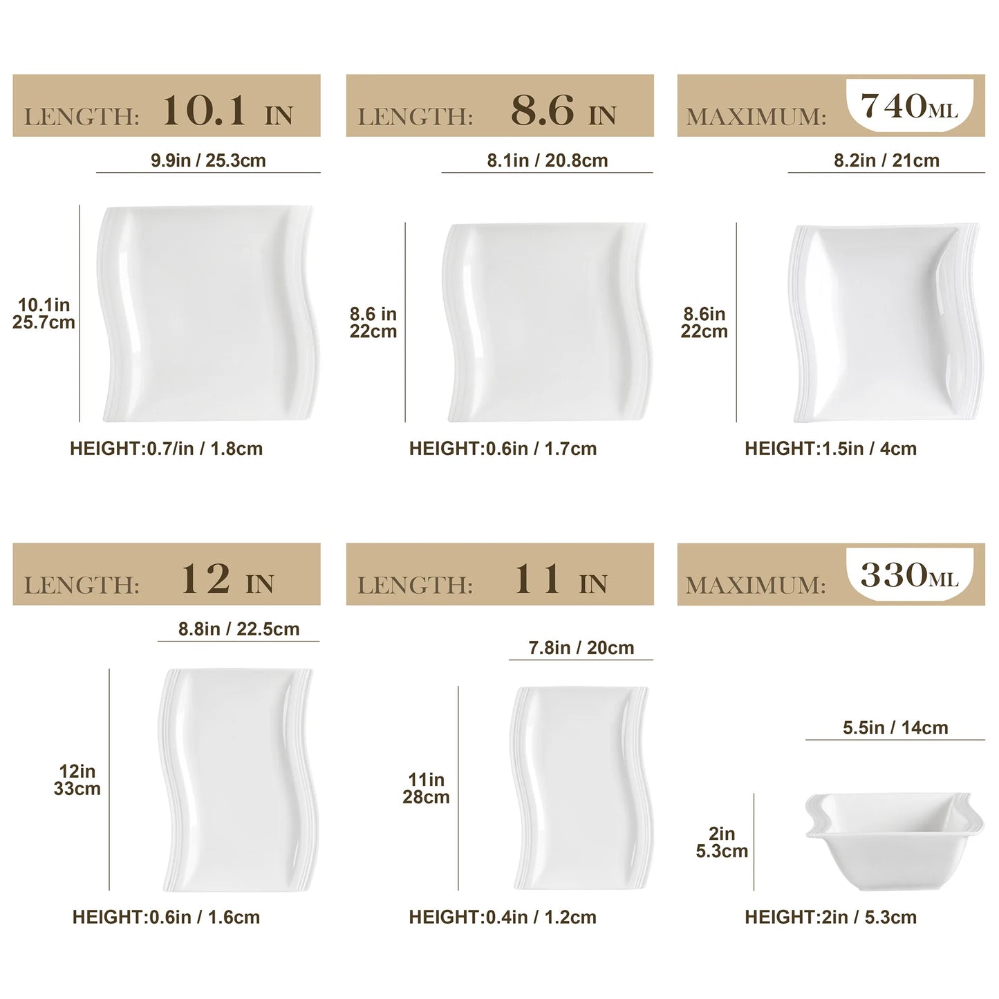 MALACASA Flora 26-Piece Porcelain Dinner Set with Bowls Dessert Soup Dinner Plates Rectangular Plates Set Service for 6 Person