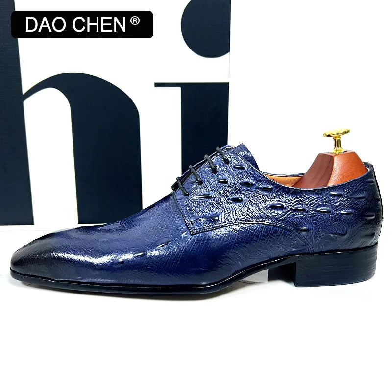 NEW 2024 ITALIAN MEN LEATHER SHOES BLUE BLACK CROCODILE SHOES LACE UP LUXURY MEN DRESS SHOES OFFICE WEDDING OXFORDS SHOES FOR MEN