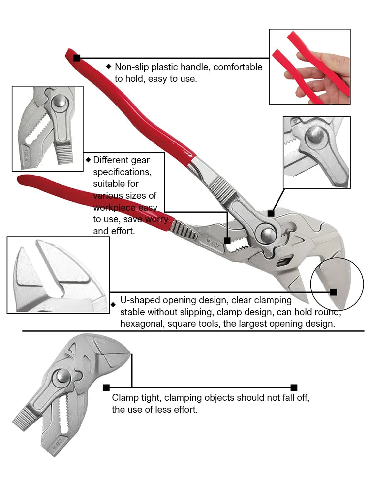 Water Pipe Pliers 10 inch Wrench Eagle Beak Pipe Pliers Multi-function Adjustable Spanner Press Clamp Large Opening Plumbing