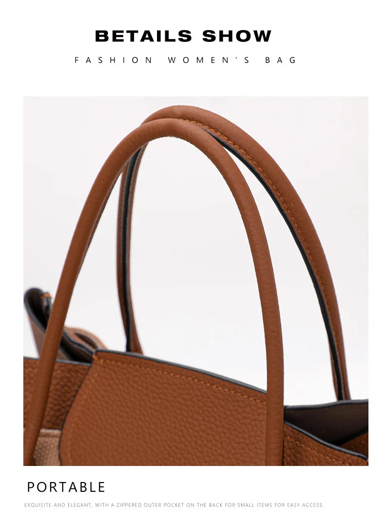 New 2024-2025 Checkered women's handbag 2024 fashionable canvas genuine leather bag large capacity multifunctional cowhide wing bag