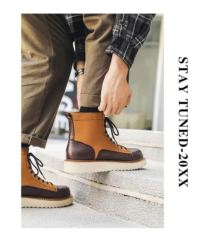 New Collection 2024-2025  Brand Men Genuine Leather  Boots 2024 Men Brand Comfortable Retro British Style Work Outdoor Ankle Classic Handmade Boots Buy one boots Get a free Laptop stand