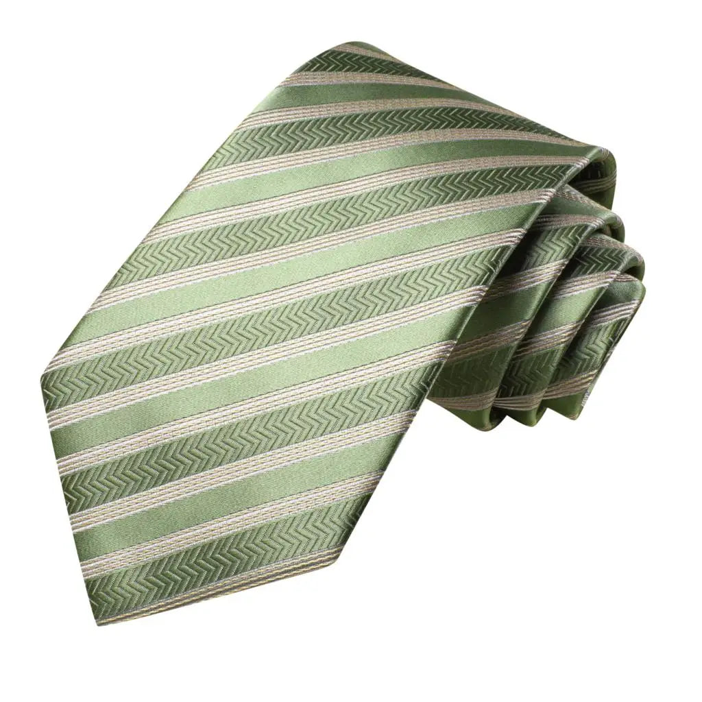 Our Brand  2025 Hi Tie Striped Sage Green Mens Fashion Necktie Handkerchief Cufflinks for Tuxedo Accessory Classic Silk Luxury Tie for Man Gift