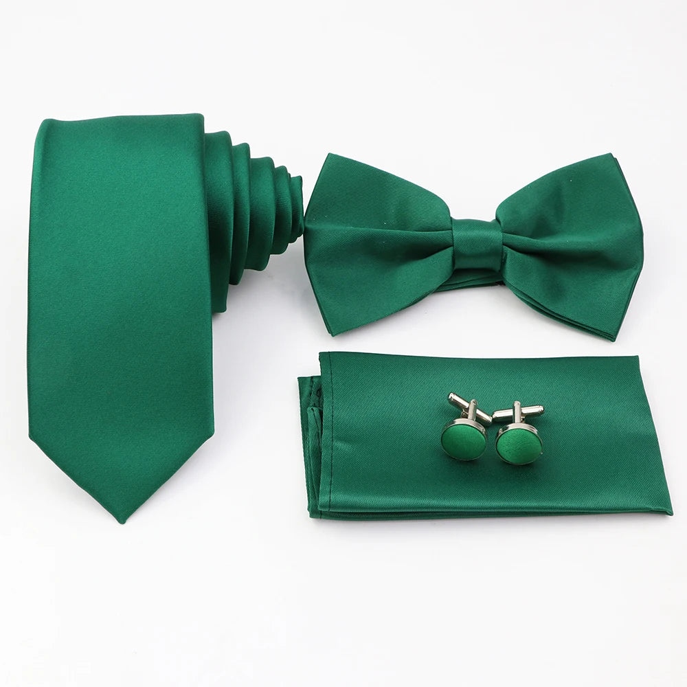 Hot Sale Pink Purple Sage Green Tie Set Polyester Necktie Bowtie Cufflink Brooch For Groom Suit Wedding Cravat Shirt Accessory