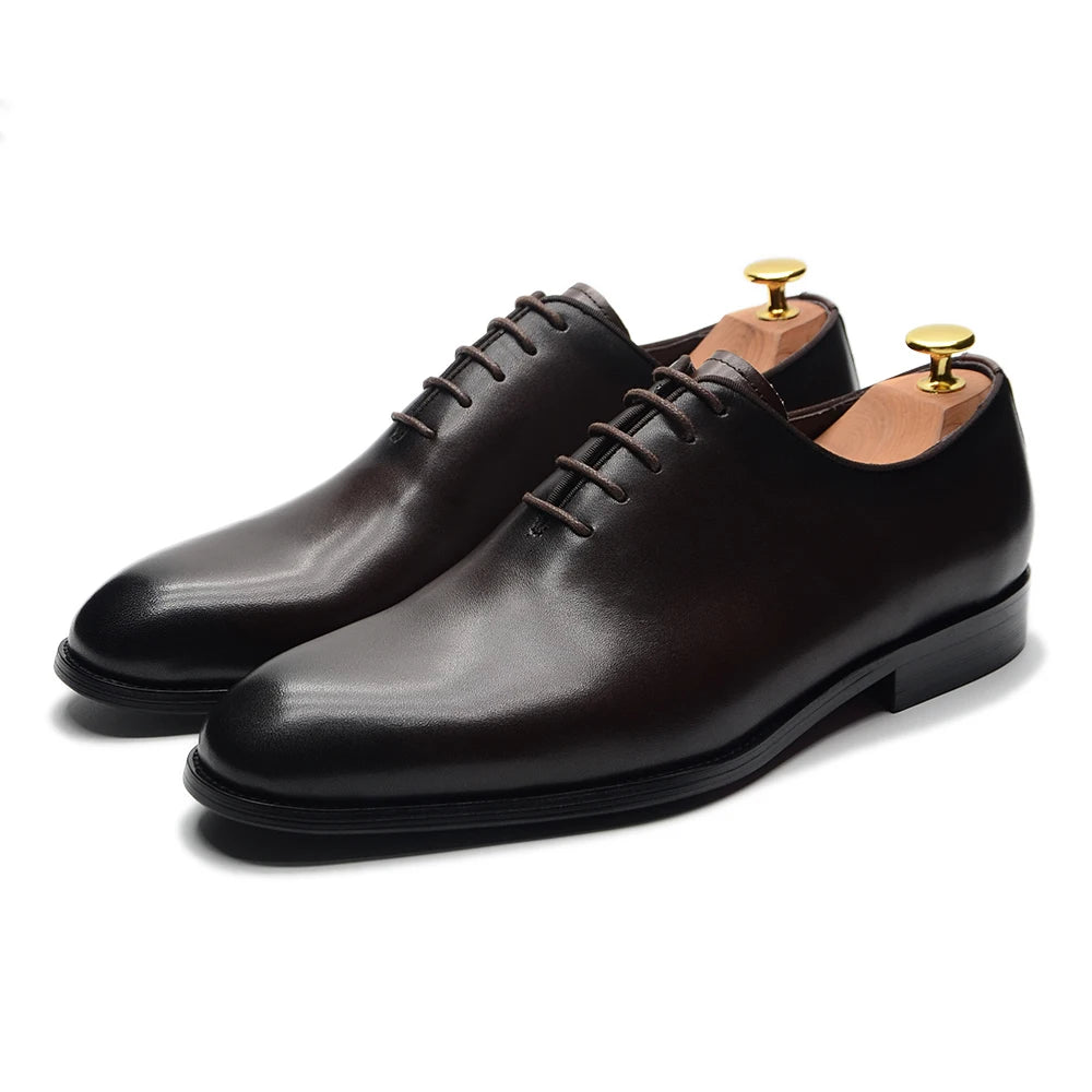 Brand Designer Whole Cut Oxford Dress Shoes Men Genuine Leather Handmade Lace Up Plain Toe Business Office Formal Wedding Shoe