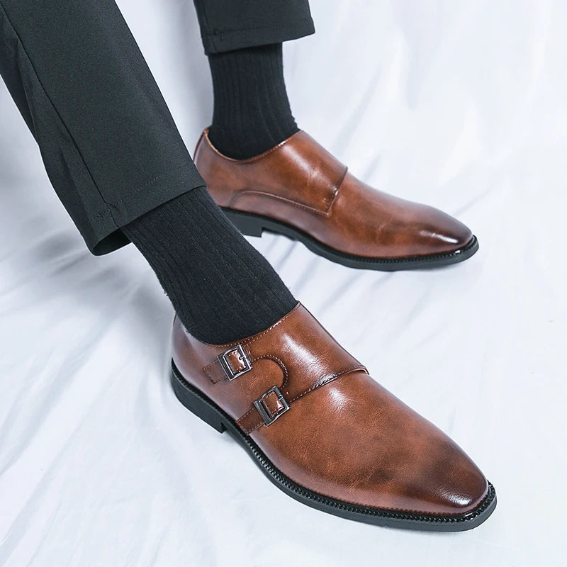 2024-2025 New Leather Shoes for Men Monk Shoes Classic Brown Wedding Shoes for Men Fashion Casual Men Shoes Evening Dress Moccasins
