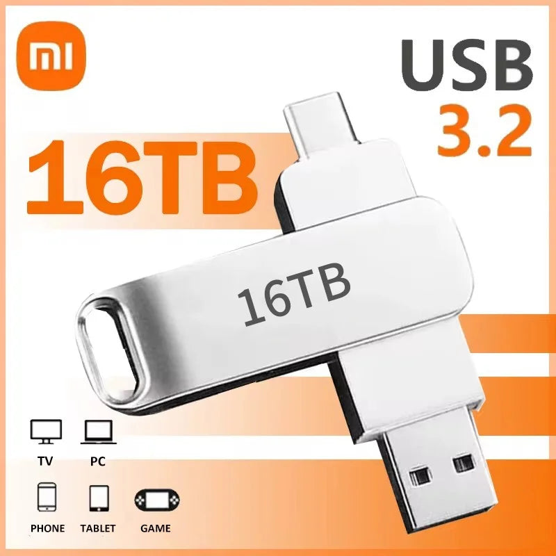 Xiaomi 16TB Flash Drive Usb 3.2 Super High Speed Metal Transfer U Disk Pen Drive Waterproof Type C Disk SSD USB Drive Disk WHEN YOU BUY ONE WE WILL OFFER YOU A FREE LAPTOP STAND GIFT ORDER NOW BEFORE THIS PROMOTION END