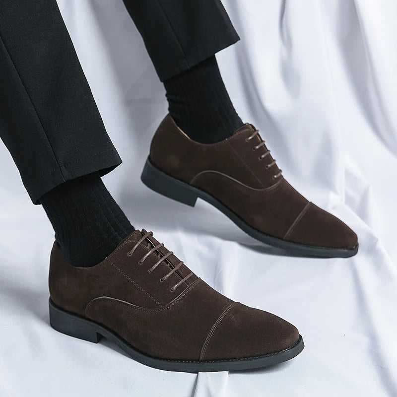 Brand new 2024-2025 Men Business Dress Shoes Black Brown Matte Leather Splicing High Quality Derby Shoes Wedding Banquet Shoes Size 38-48