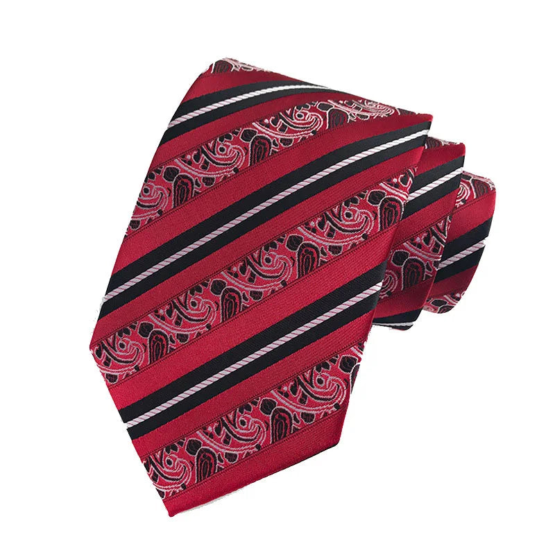 Luxury 8CM Mens Ties Necktie Red Color Stripes Ties For Man Groom Jacquard Woven Neck Tie For Business Wedding Party