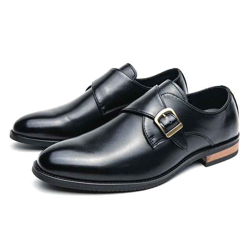 Luxury Soft Wood Heel Men's Fashion Business Leather Shoes Formal Dress Shoes Casual Derby Shoes Career Oxford Italy Style Shoes