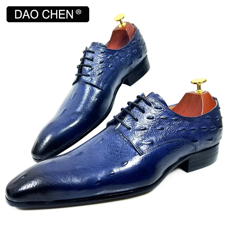 NEW 2024 ITALIAN MEN LEATHER SHOES BLUE BLACK CROCODILE SHOES LACE UP LUXURY MEN DRESS SHOES OFFICE WEDDING OXFORDS SHOES FOR MEN