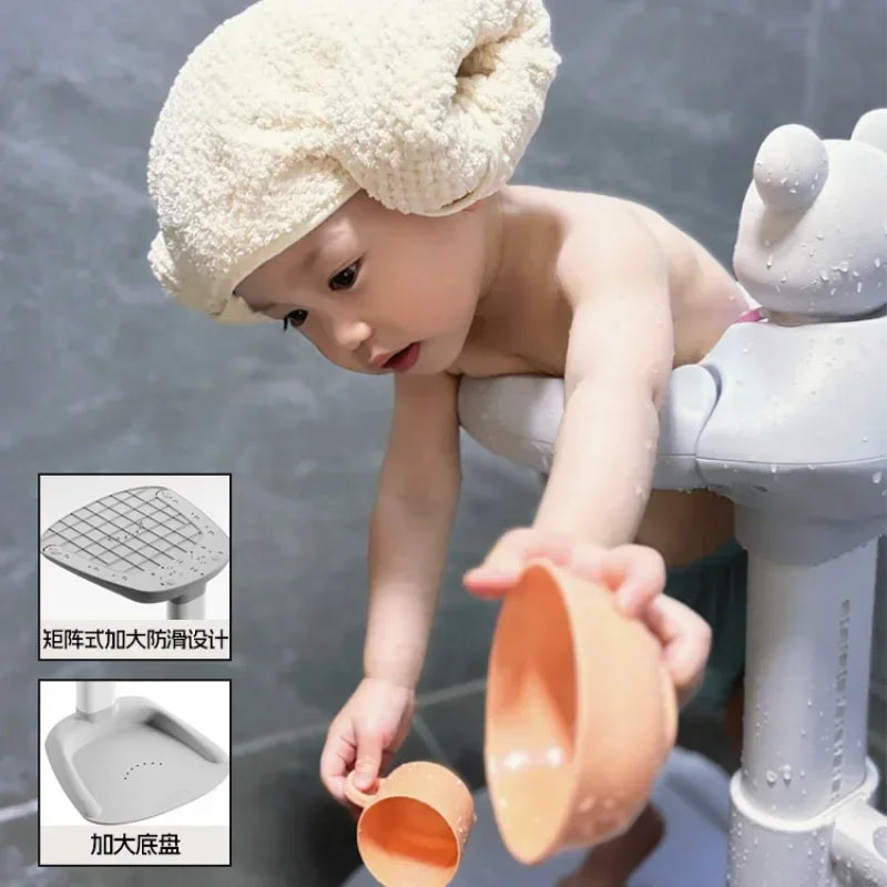 Cartoon Bear Baby Bathtub with Stand, Children's Baby Standing Bath, Baby Rinse Butt Holder, Toddler Stand Bath Tub Showers