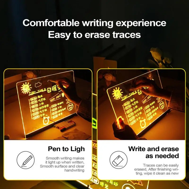 LED Letter Message Board With 7 Colorful Pens Acrylic Dry Erase Board with Light Light Up Dry Erase Board for Office School Home